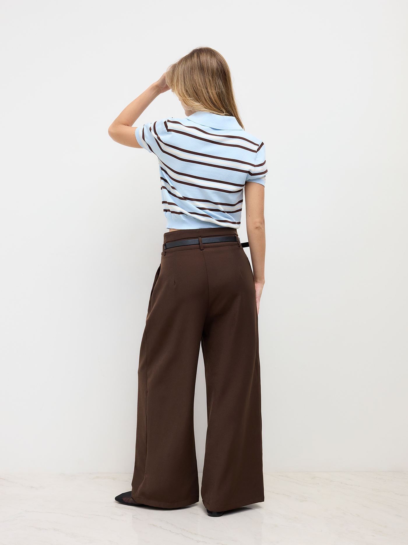 Belted Pleated Wide Leg Trousers
