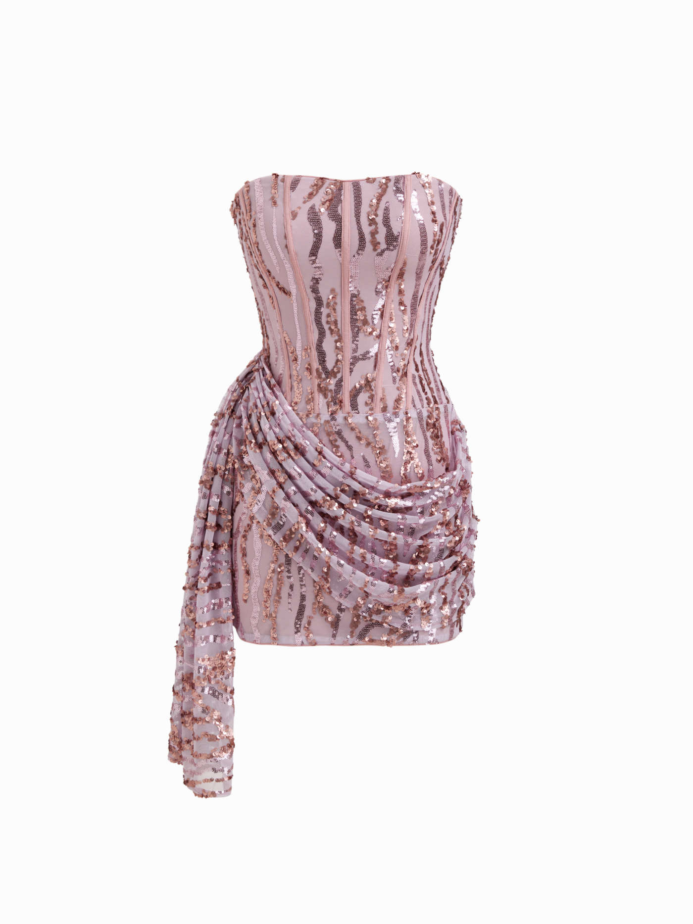 Sequin Draped Lace Up Corset Bandeau Mini Dress