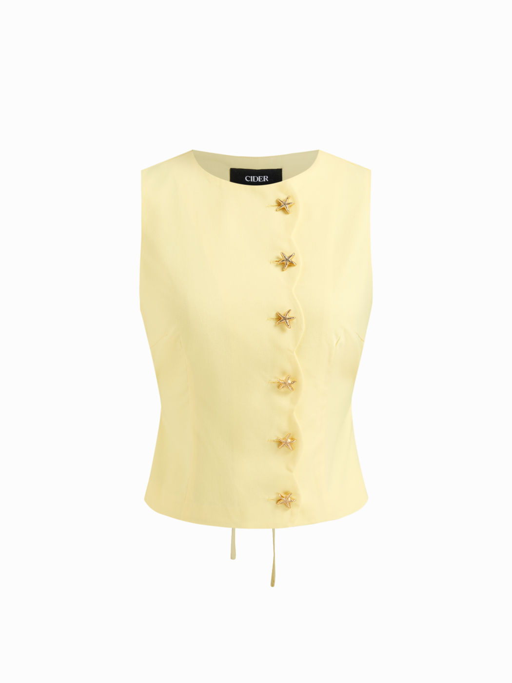 Linen-blend Boat Neck Starfish Button Tie Back Blazer Vest