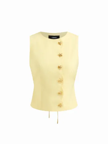 Leinen-Mischung Bootshals Seestern-Button Rüc kantknopfung Blazer-Weste