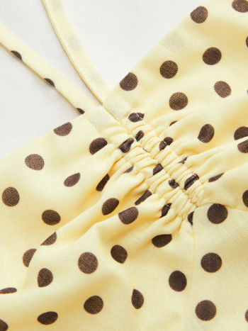 Halter Neckline Polka Dot Drawstring Mini Dress