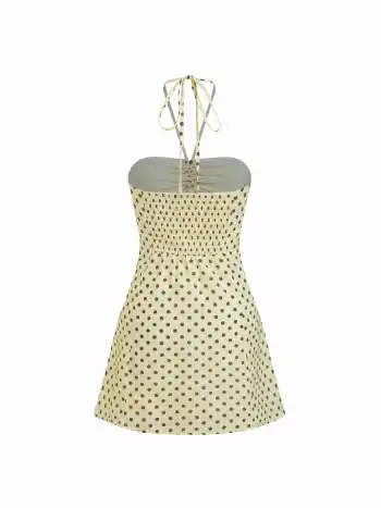 Halter-Ausschnitt Mini-Kleid mit Punktdruck und Zugverschluss