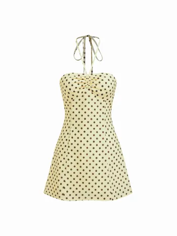 Halter-Ausschnitt Mini-Kleid mit Punktdruck und Zugverschluss
