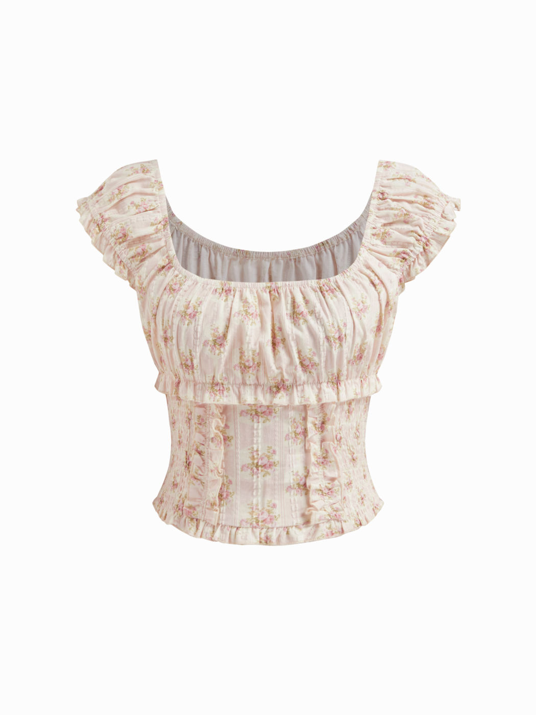 100% Cotton Floral Lettuce Trim Shirred Tank Top