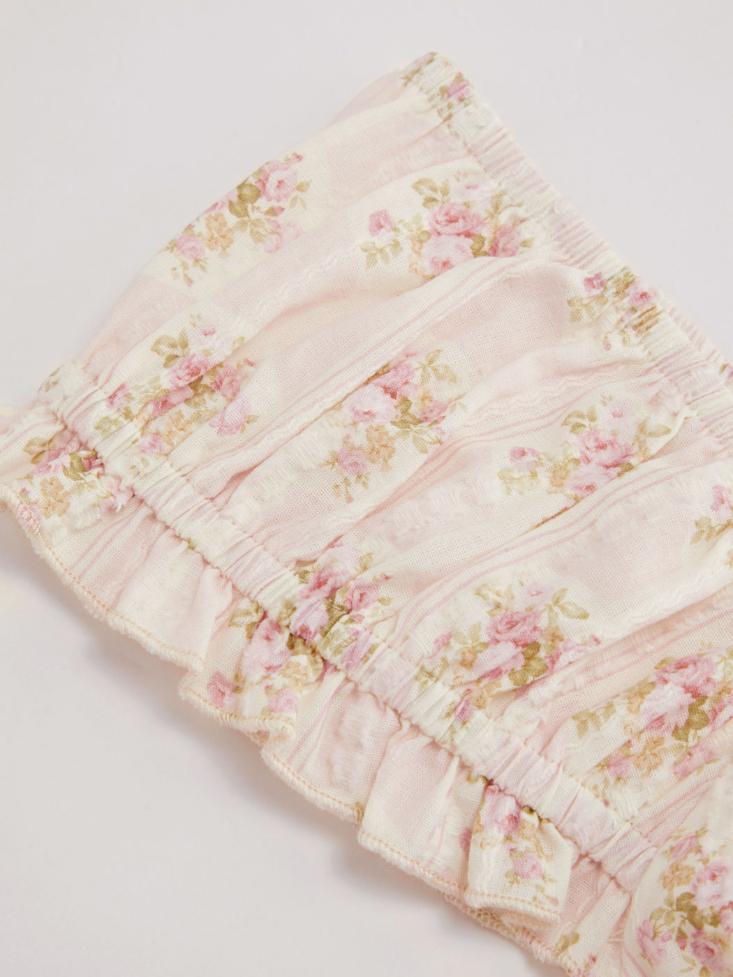 100% Cotton Floral Lettuce Trim Shirred Tank Top