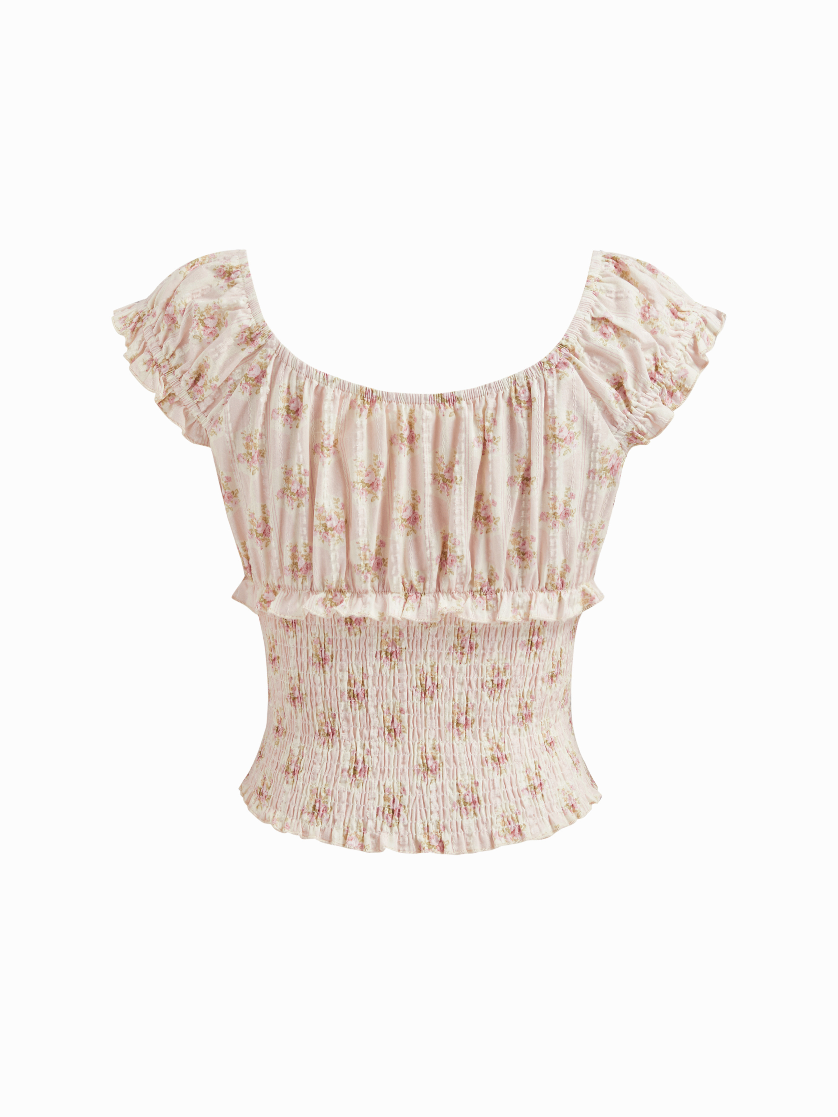100% Cotton Floral Lettuce Trim Shirred Tank Top