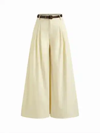 Baumwollmischung Mittelhöhe elastische Taille Breitbeinige Hosen mit Gürtel