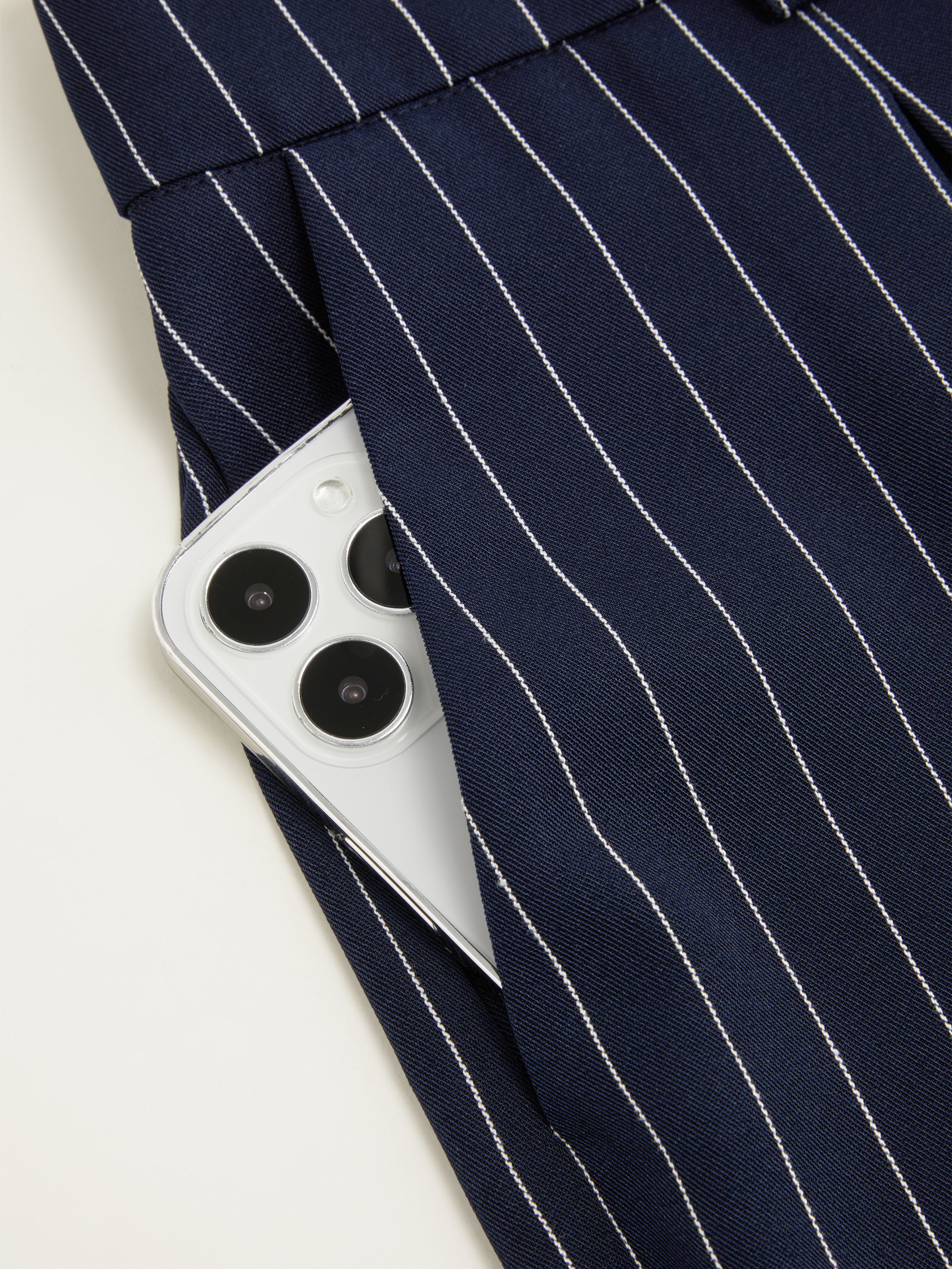 Mid Rise Stripe Pleated Wide Leg Trousers