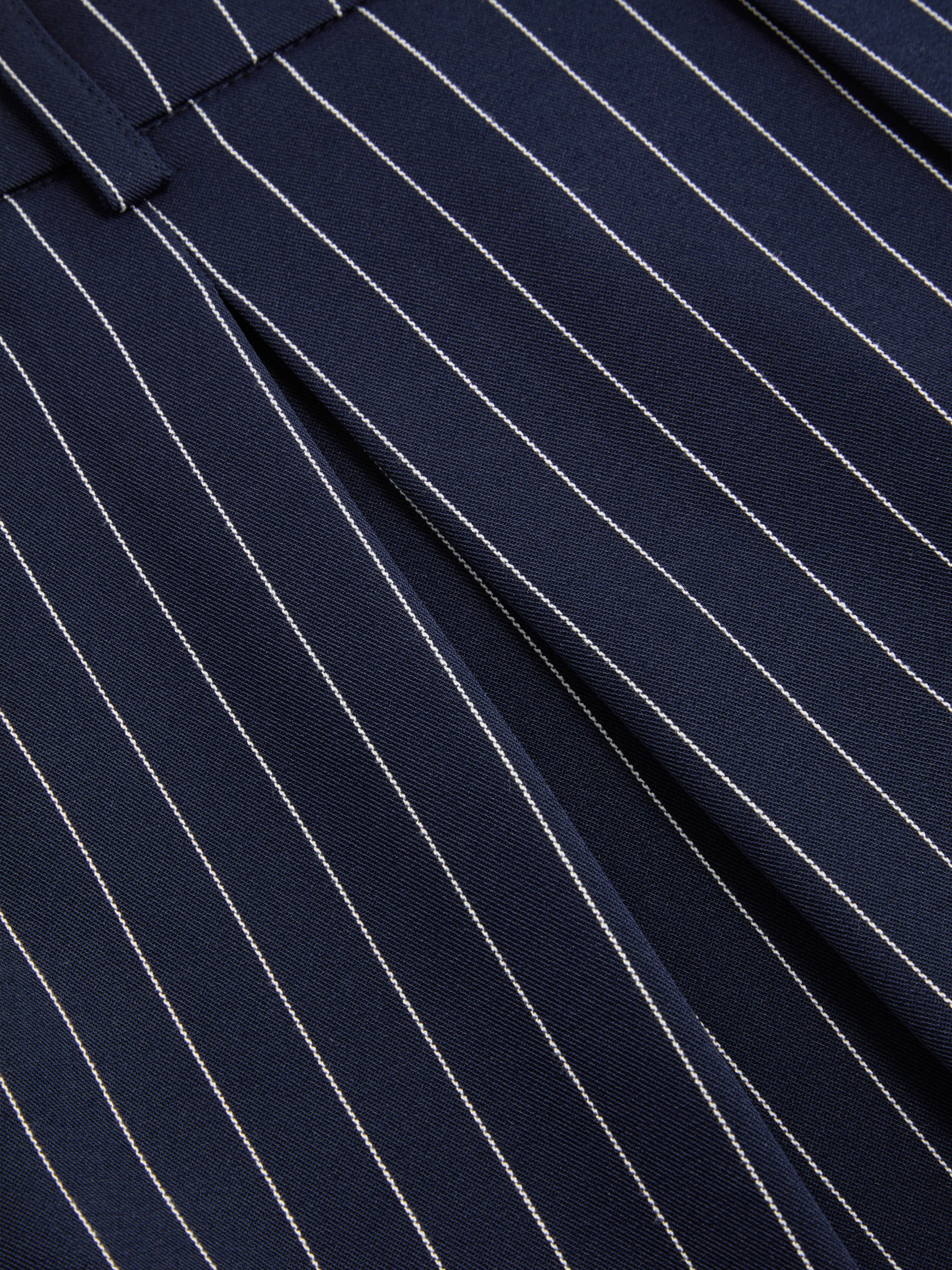 Mid Rise Stripe Pleated Wide Leg Trousers