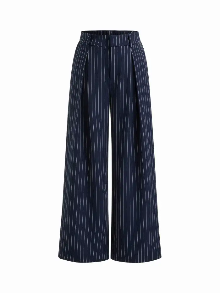 Woven High Rise Pleated Wide Leg Trousers For Work