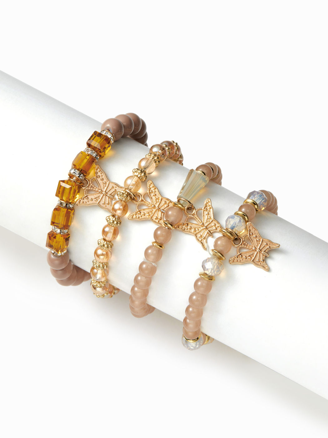 SET DI BRACCIALI CON PERLINE A FARFALLA - 4 PEZZI