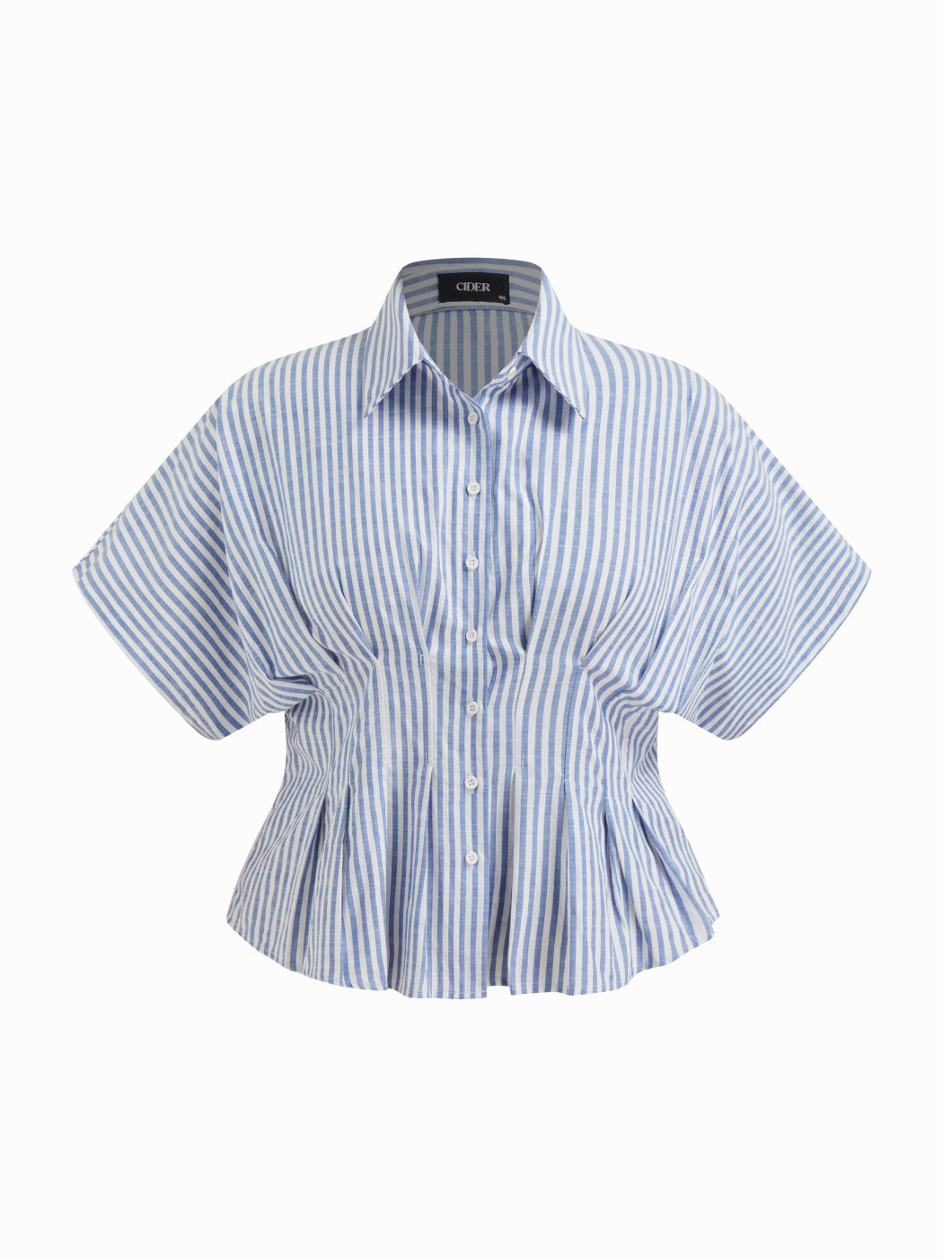 Cotton-blend Stripe Pleated Cinched Waist Shirt Curve & Plus