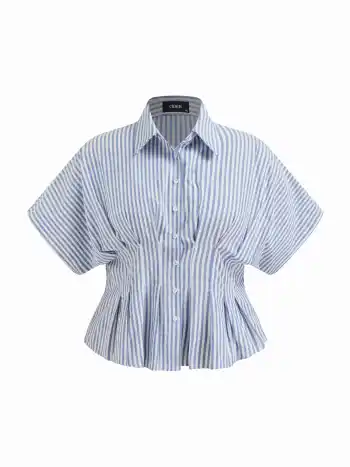Cotton-blend Stripe Pleated Cinched Waist Shirt Curve & Plus