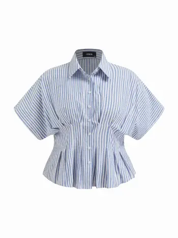 Camicia a righe in misto cotone con pinces e vita arricciata Curve & Plus