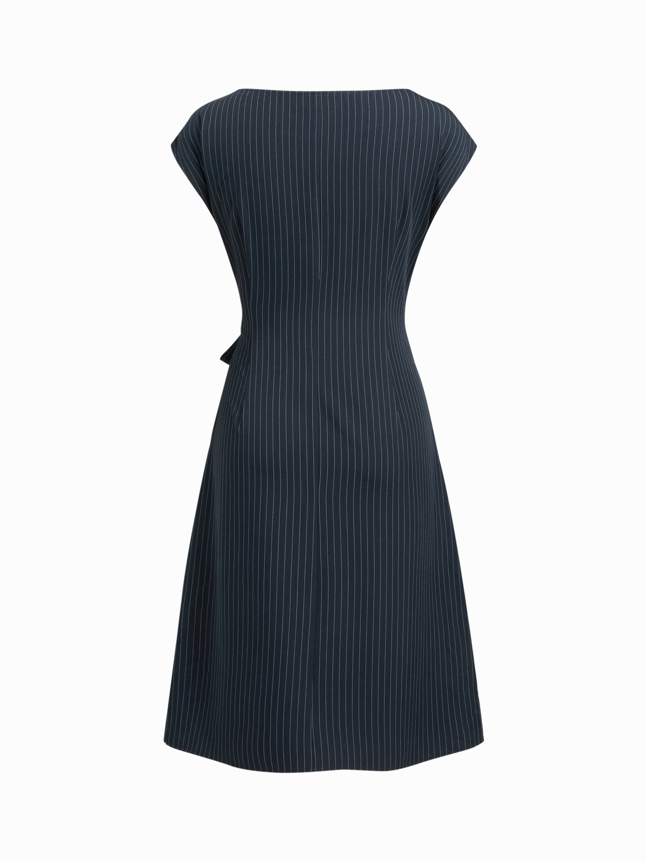 Boat Neck Stripe Knotted Ruched Midi Dress