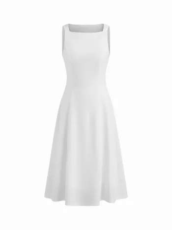 Maxikleid mit quadratischem Halsrand und Rüschen