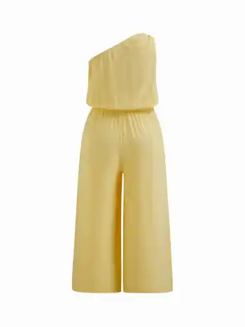 Asymmetrisch halsiges Leinenmischung-Jumpsuit mit Zugbändern Kurve & Plus
