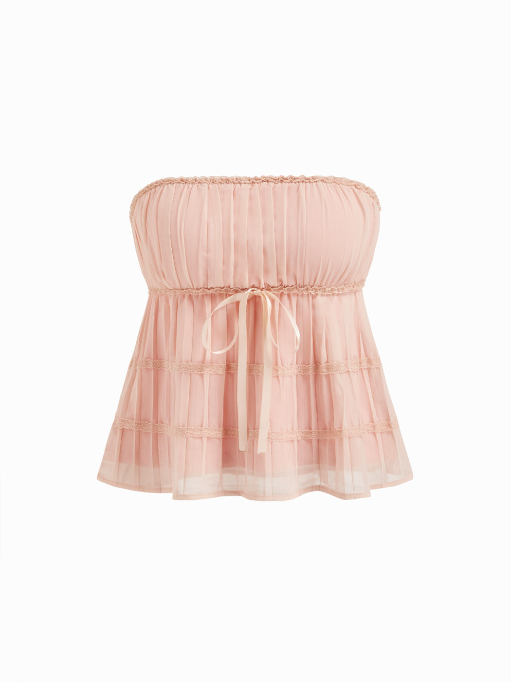 Top a fascia con nodo in pizzo e dettaglio a pieghe in rete