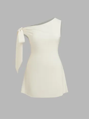Asymmetrical Neck Knotted Mini Dress Curve & Plus