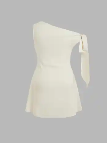 Asymmetrical Neck Knotted Mini Dress Curve & Plus