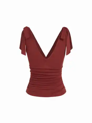 V-Ausschnitt, geknotet und gerauhtes Tank-Top