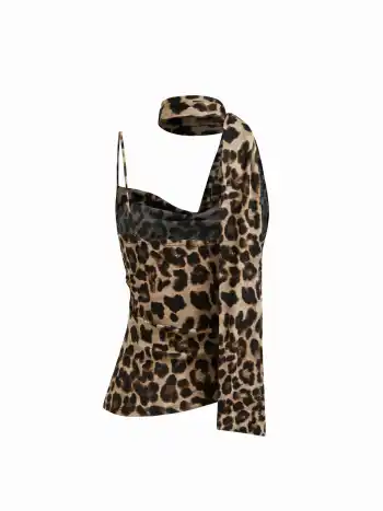 Kragenhalterung Leoparden-Rusche-Tank-Top mit Schal