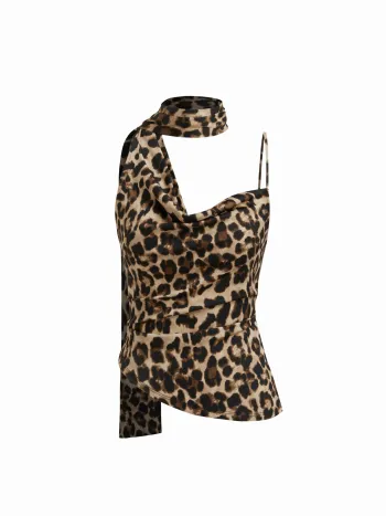 Kragenhalterung Leoparden-Rusche-Tank-Top mit Schal
