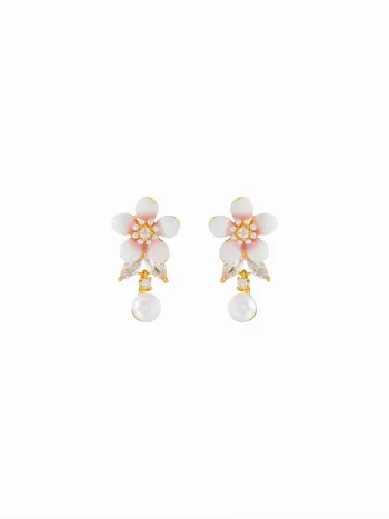 Faux-Perlen- und Strass-verzierte Blumen-Ohrringe