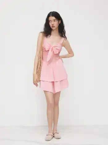 Romper mit Schälausschnitt und Jacquard-Bows