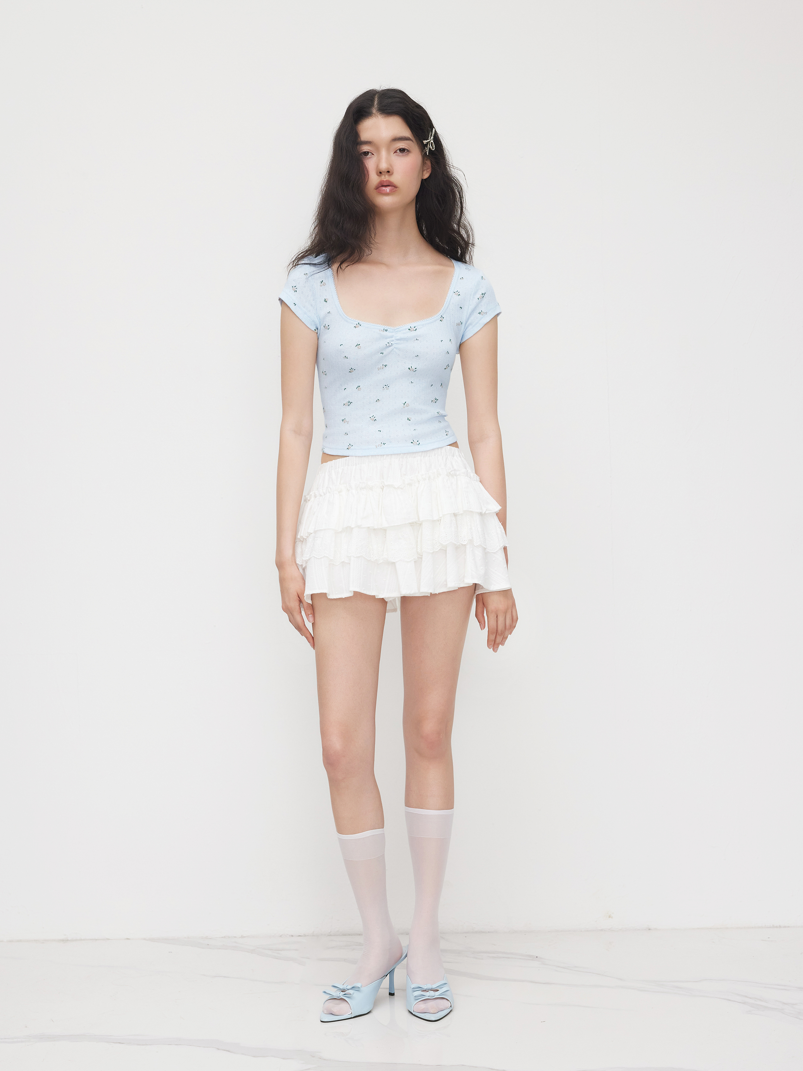 100% Cotton Ditsy Floral Crop Tee