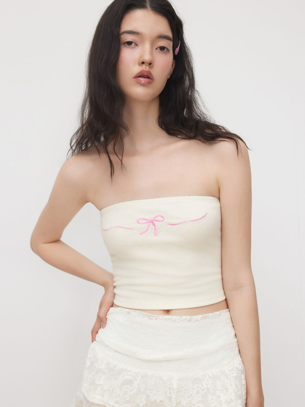 Bowknot Embroidery Heart Crop Bandeau Top