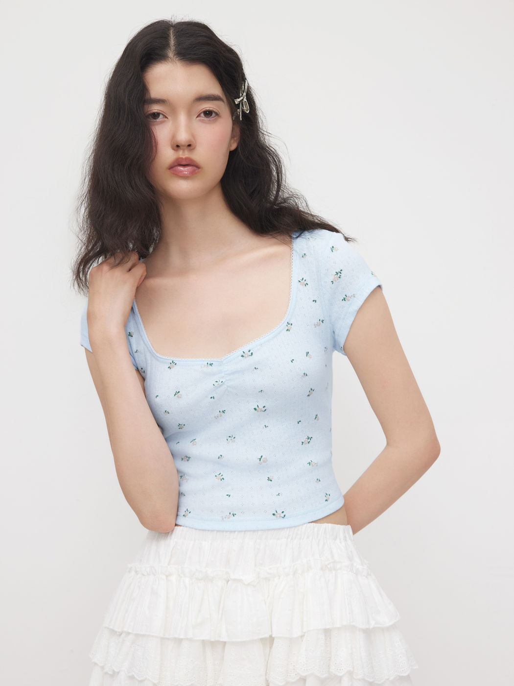 100% Cotton Ditsy Floral Crop Tee