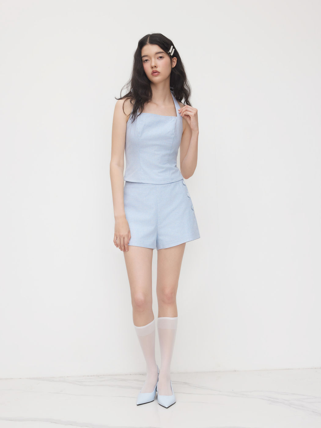 Leinen-Mischung Halterhals Hundszahn-Knoten-Tanktop