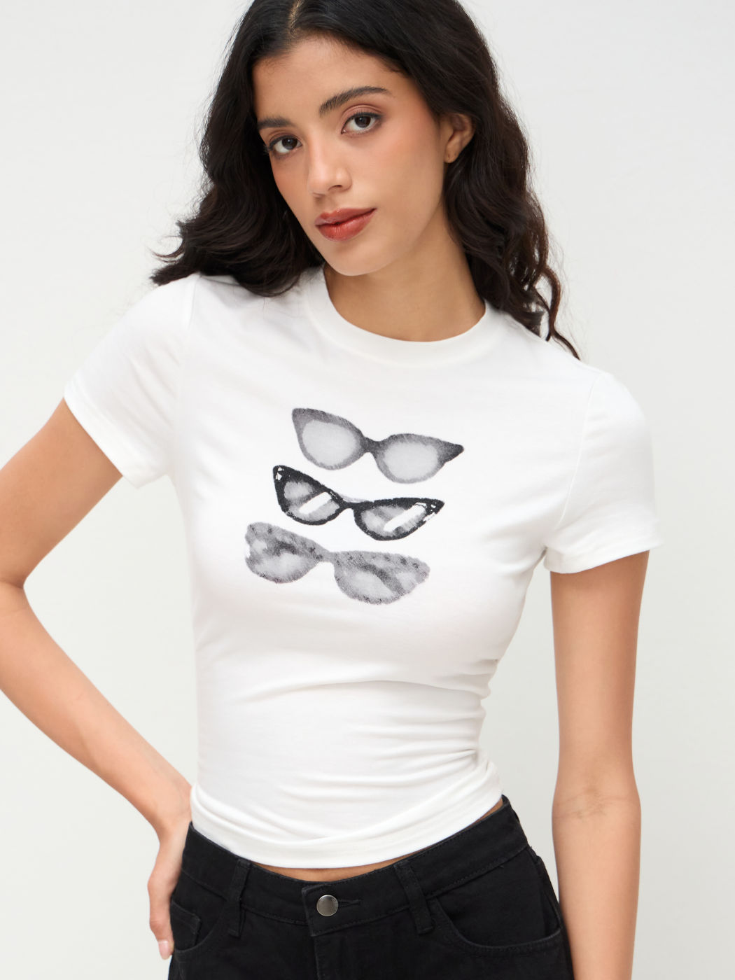 Glasses Graphic Round Neckline Short Sleeve Tee