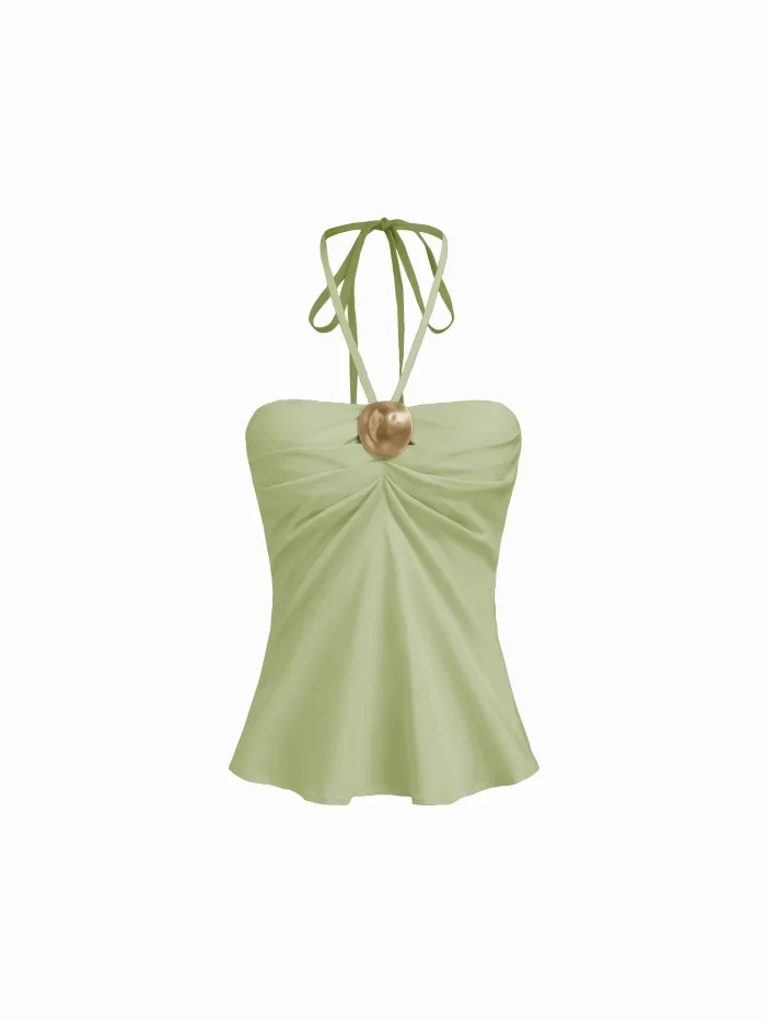 Lace Ruffle Hem Knotted Top Curve & Plus