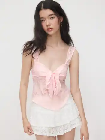 Spitze Sweetheart Schleifen-Tank-Top