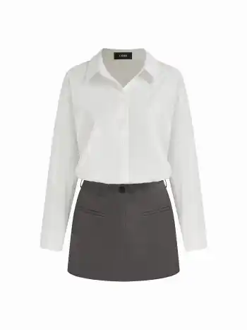Baumwollmischung Polo-Hals Zweifarben-Shirt Minikleid