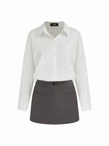 Baumwollmischung Polo-Hals Zweifarben-Shirt Minikleid