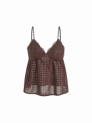 Chiffon-V-Ausschnitt-Polka-Dot-Patch-Lace-Cami-Bluse