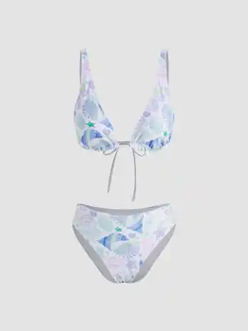 V-Ausschnitt Muschel-Grafik Dreieck Cheeky Bikini-Set