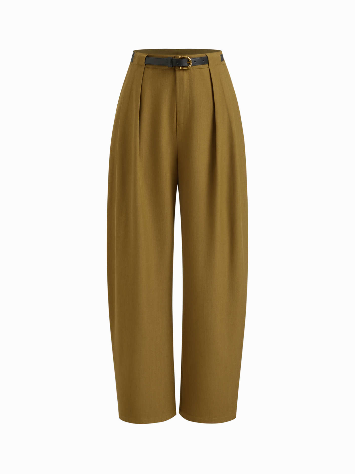 Mid Rise Barrel-leg Trousers With Belt