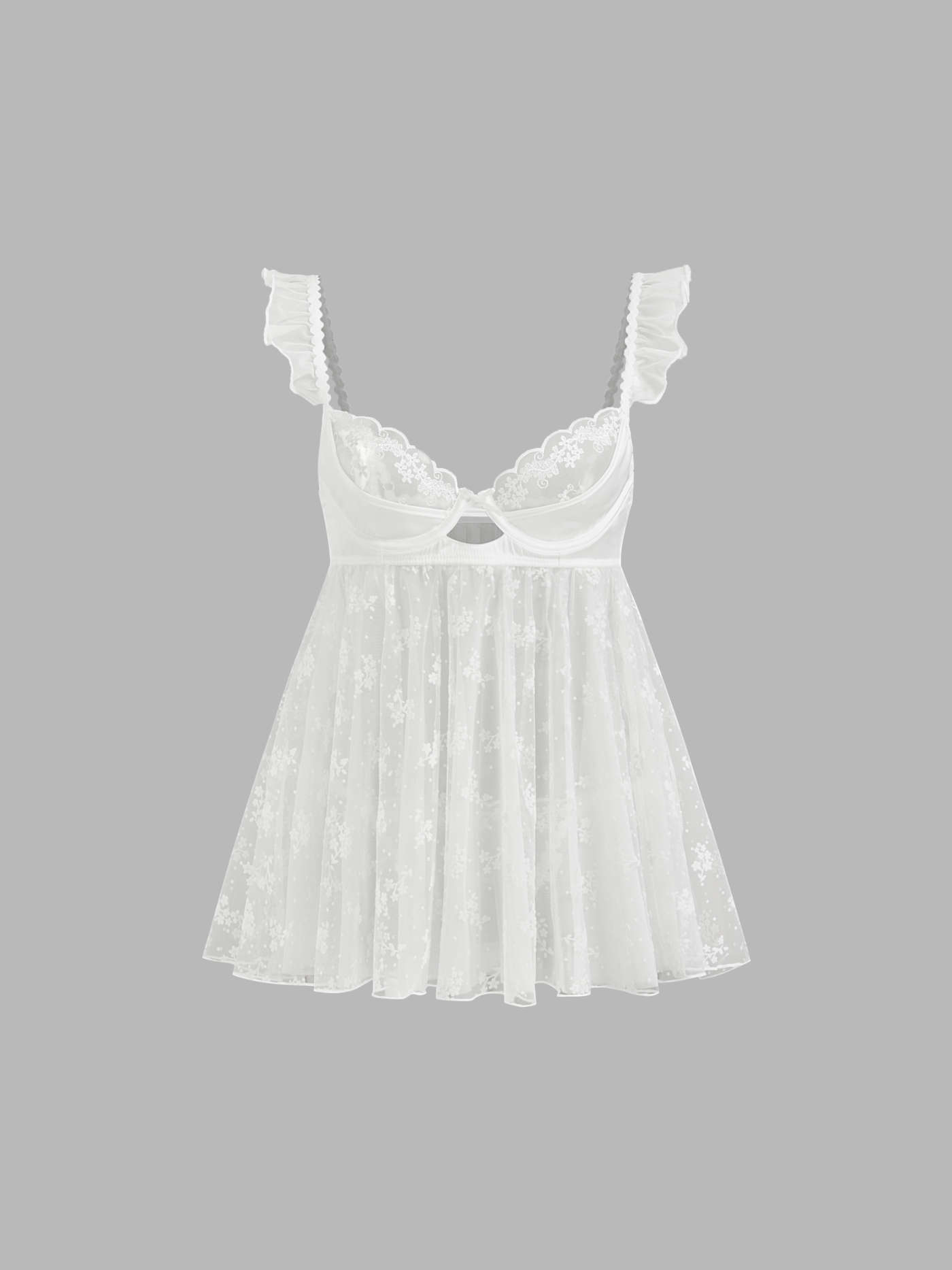 Lace Sweetheart Cut Out Ruffle Trim Top With Thong Set
