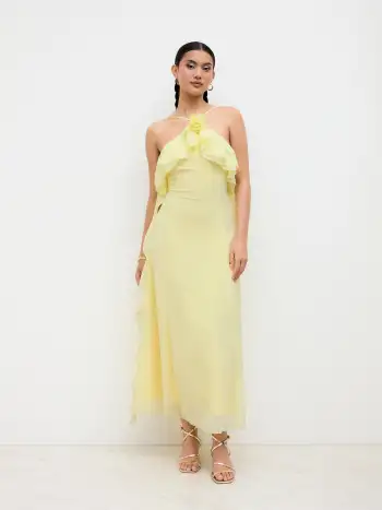 Satin Boat Neck Asymmetrical Sleeve Ruched Metal Detail Maxi Dress