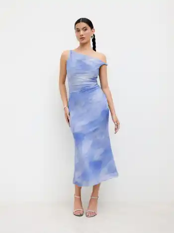 Maschen-Asymmetrischer Hals-Illusions-Rusche-Maxikleid
