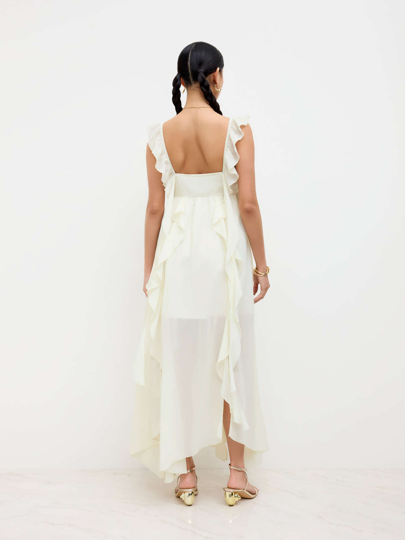 Chiffon Starfish Metal Detail Ruffle Hem Maxi Dresse
