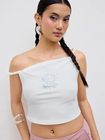 Baumwollmischung Asymmetrischer Hals Kristallmuschel Crop Top