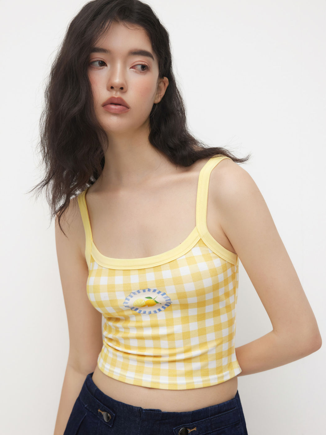 Top cami corto a quadretti Lemon Gingham