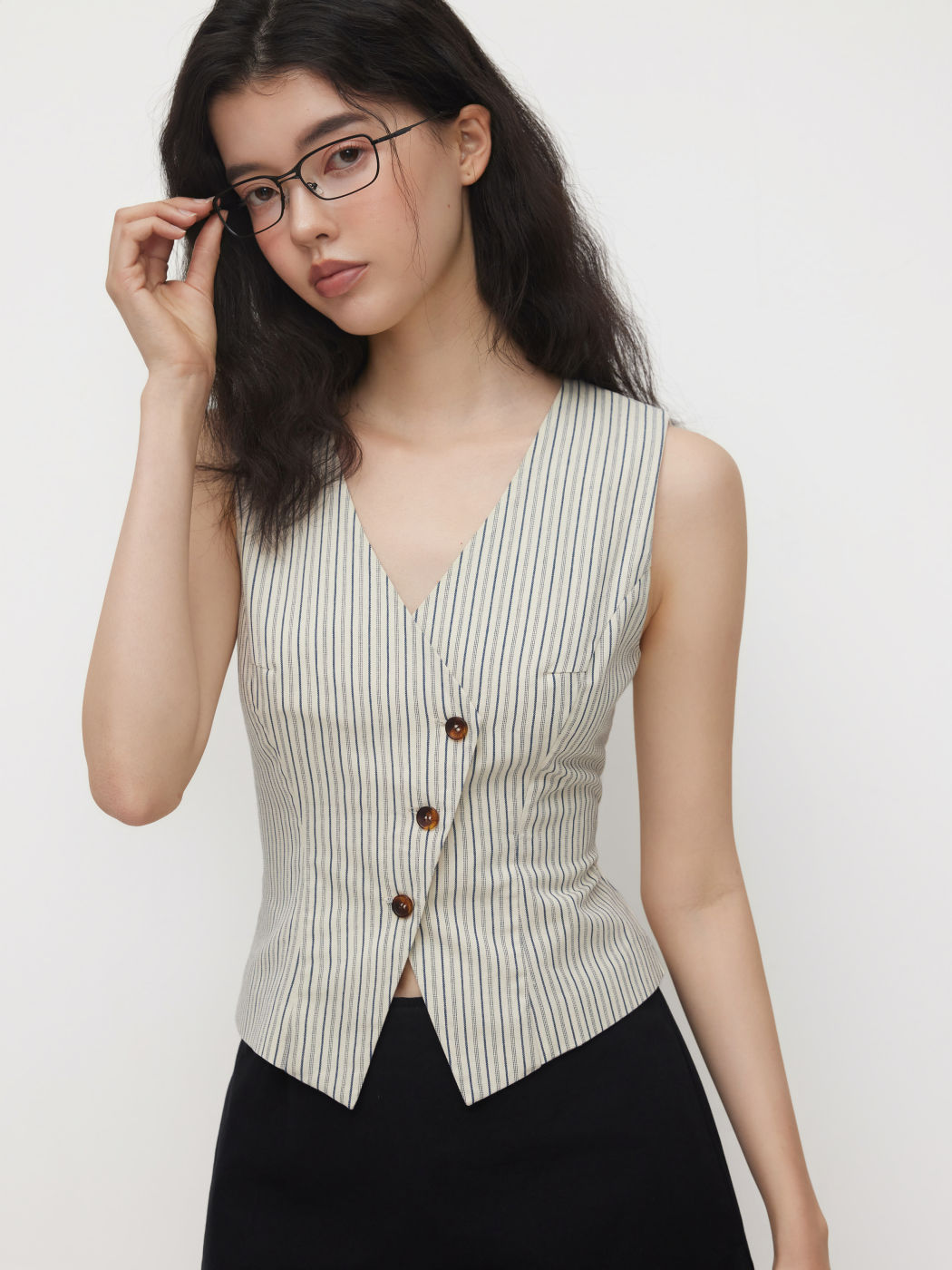 100% Cotton V-neck Stripe Belted Waistcoat