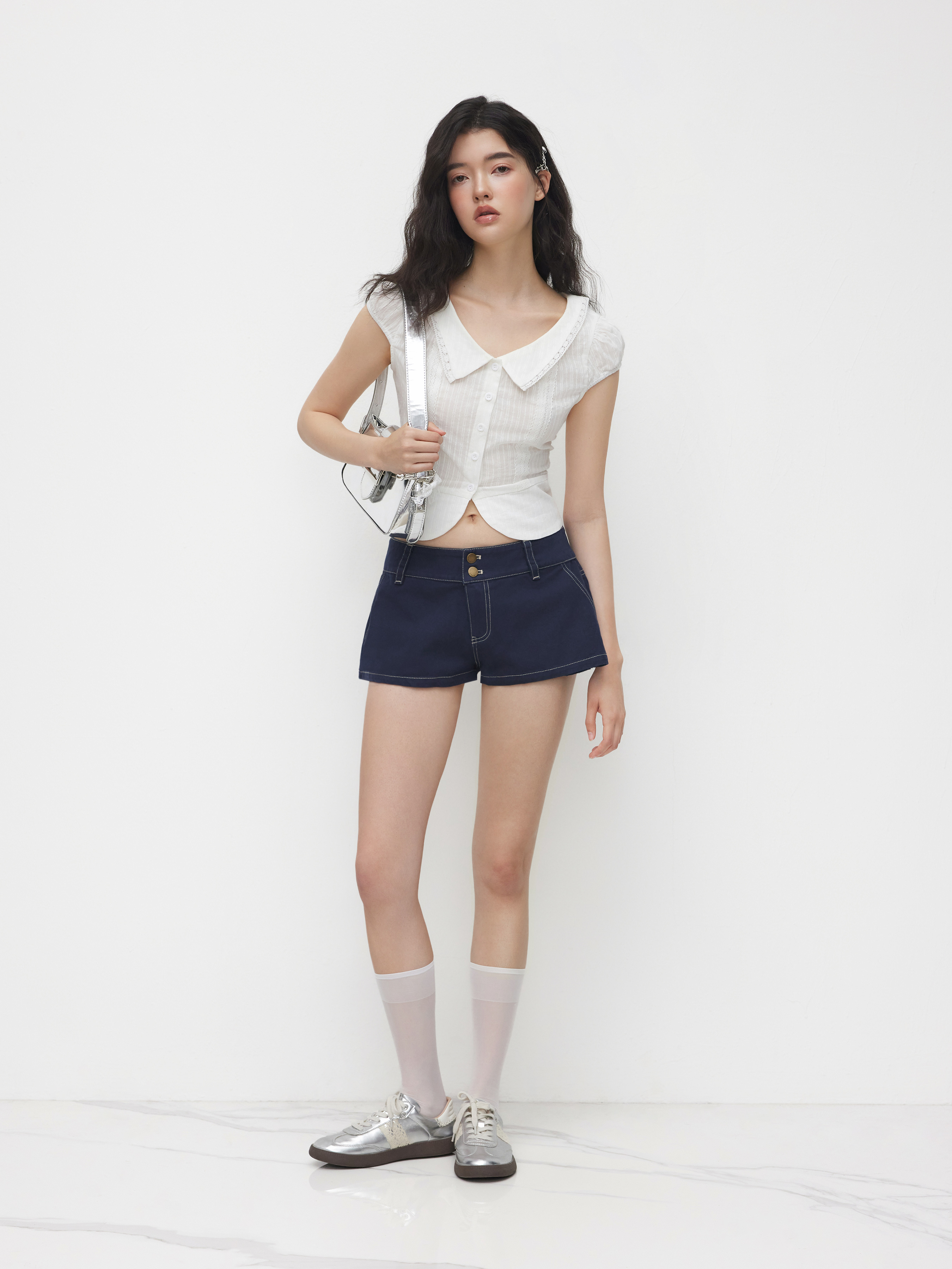 Denim Low Rise Micro Shorts