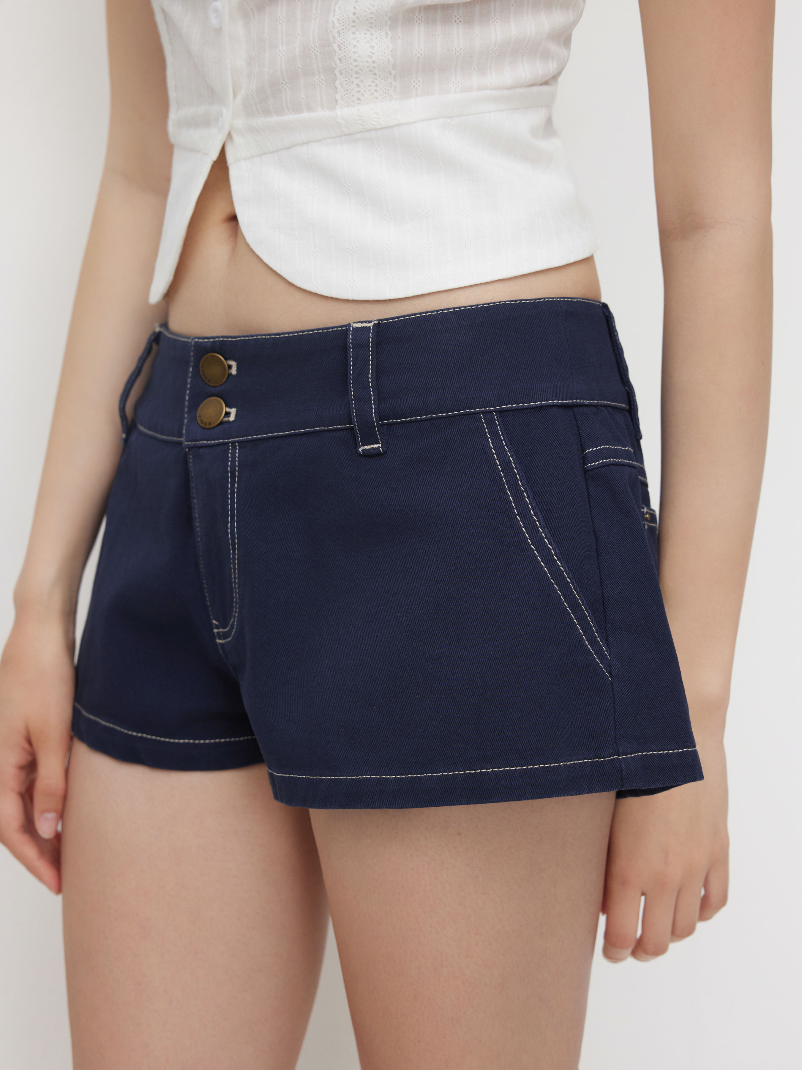 Denim Low Rise Micro Shorts